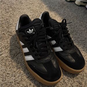 Adidas Men's Black and White Sneakers with Gum Sole